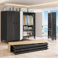 Heavy Duty Covered Clothes Rack with Magnetic Door Foldable Portable Wardrobe Closet for Hanging Clothing Rolling Black Metal Garment Rack on Wheels Closet System (Black, 49.12in)