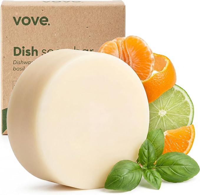Vove Dish Soap Bar, Coastal Citrus Mint, Mandarin, Spearmint, Cypress & Bergamot Oils, Coconut Cleanser, Plant-Based Solid Dish Soap, Plastic-Free Kitchen Cleaner, FSC-Certified Packaging, 1 Bar