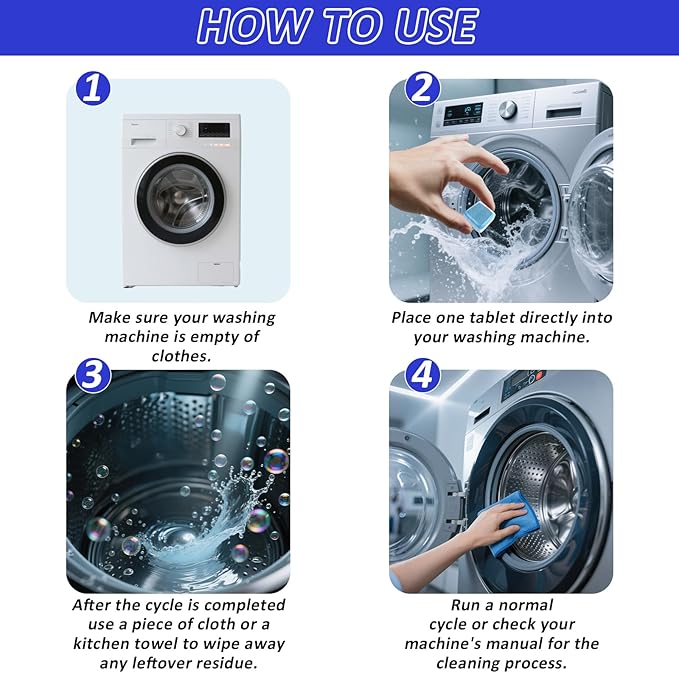 Premium Washing Machine Cleaner Tablets - Washer Machine Cleaner Tablets for Deep Clean & Deodorize, Fits Front Load & Top Load Washers, 12 Pieces Pack