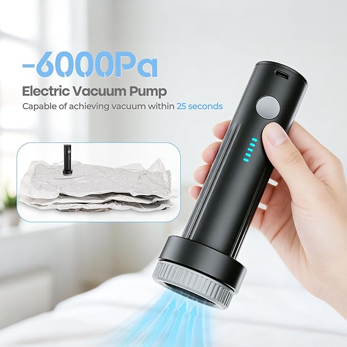 HOMOH Cordless Electric Vacuum Pump for Storage Bags, Portable Type-C Charging Travel Vacuum Bags with Pump for Clothing, Vacuum Storage Bags