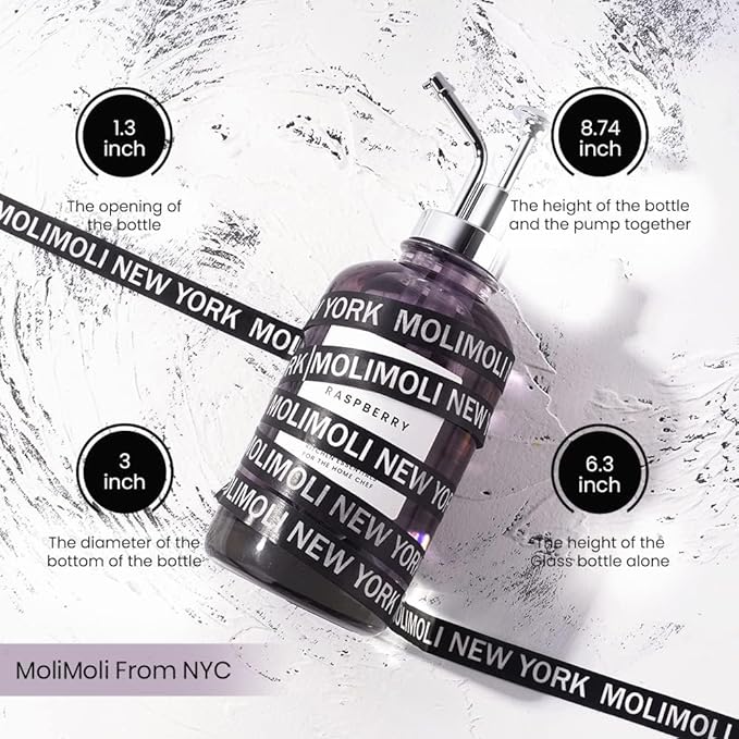 Molimoli Coffee Syrup Dispenser for Coffee Bar, Pump Dispenser, Glass Syrup Bottle w. Upgraded Pump, 16.9 oz 500 ml, Set of 2, Silver