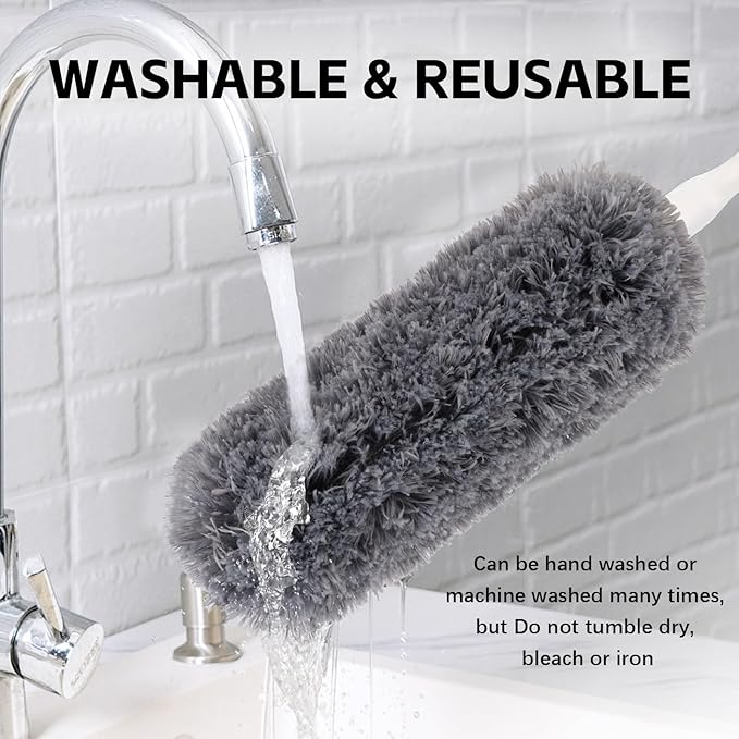 Reusable Microfiber Duster Refills Compatible with OXO & MR.SIGA Duster - Washable Duster for Household Cleaning Dusting Furniture Blind Ceiling Fan - 2Pack Grey (Handle NOT Included