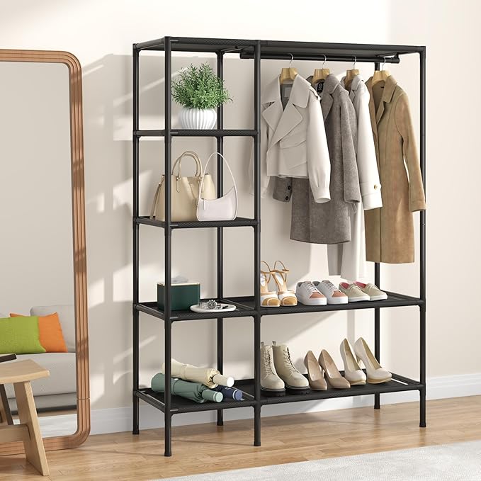 Dttwacoyh Portable Closets for Hanging Clothes, Clothing Rack with Shelves,Easy to Assembly,Suitable for Cloakroom,Bedroom,Living Room,etc.Black