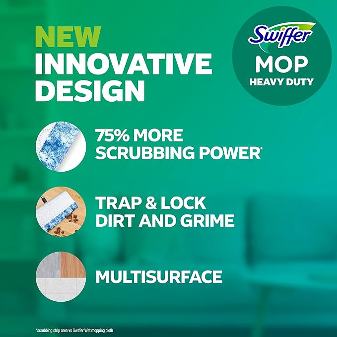 Swiffer Heavy Duty Mop Wet Multi-Surface Cloth Refills for Floor Mopping and Cleaning, Pet with Febreze Odor Defense, 32 count