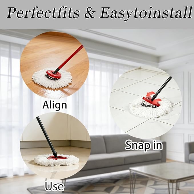 10Pcs Mop Heads Replacement,Spin Mop Replacement Head Compatible with Cedar Easywring 1-Tank System,Including 8 Spin mop Replacement Heads,1 Brush Head and 1 Base Machine Washable & Easy to Replace