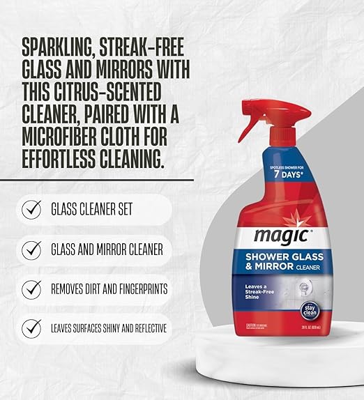 3x Magic Sprayway Glass Cleaner 28 oz Spray Bundle with Microfiber Towel – Removes Hard Water, Soap Scum, and Leaves Streak-Free Shine – Gift Set (4 Items)