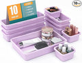 10 PCS Drawer Organizer Set, 4 Size Makeup Drawer Divider Organizer With Non-Slip Pads, Interlocking Plastic Storage Bins for Office,Jewelry Vanity,Gadgets, Bathroom,Kitchen, Purple