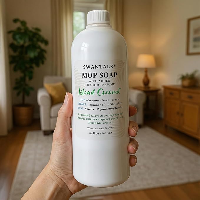 Mop Soap with Long Lasting Premium Perfume, 4X Concentrated Floor Cleaner, Multi Surface Solution for Hardwood, Tile, LVP, Laminate, Pet Friendly, 32 fl oz (Island Coconut)