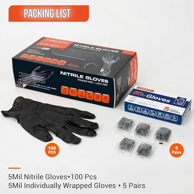 Black Disposable Gloves Nitrile 5 Mil (Plus 5 Individual Packs) - Professional Food Handling Gloves for Kitchen, Restaurant, Catering & Dishwashing - Sanitary & Powder Free - 110 Pcs, Small