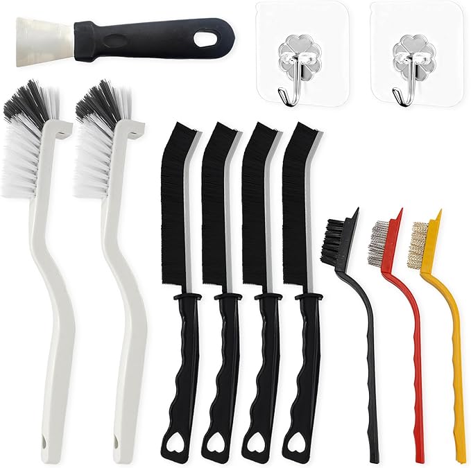 12Pcs Crevice Cleaning Brush, Multi-Purpose Hard Bristle Cleaning Brush Small Gap Scrub Brushes for Household Kitchen Gas Stove Bathroom Corner Window Grooves Keyboard Cup Teapot
