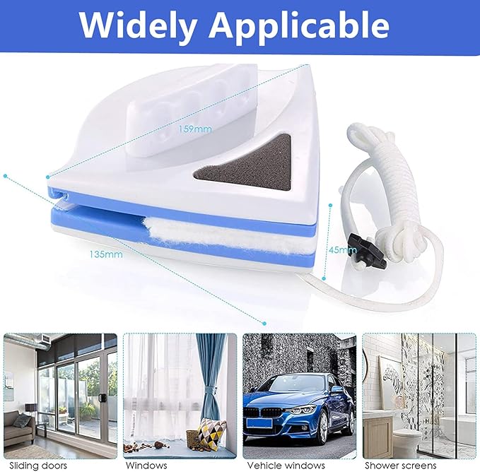 Double Sided Window Cleaner - Magnetic Window Glass Wiper Cleaning Tool for with Microfiber Cleaning Cloth (Pink) High-Rise Household Clean Windows Thickness 0.1''-0.3'' (Blue)