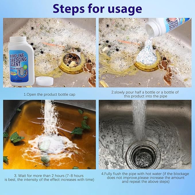 Pipeline Dredging Agent, 350ml Drain Cleaner,Drain Clog Remover Agent,Powerful Pipe Dredging Agent,Powerful Sink and Drain Cleaner Powder for Kitchen Toilet Quick Cleaning Tool