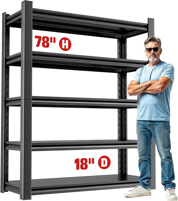 OLLRRACT Heavy Duty Garage Shelf – 5 Shelf Storage Shelving Rack Organizer for Home, Workshop, or Utility Spaces, Metal Shelving Unit for Maximizing Garage Storage 16" D x40 W x78 H