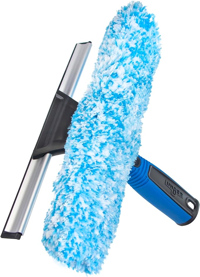 Unger Professional Connect and Clean 2-in-1 Squeegee and Scrubber, 10” Window Cleaning Tool, Commercial and Residential Use, Washer Cleaner Supplies to Remove Excess Water and Dry