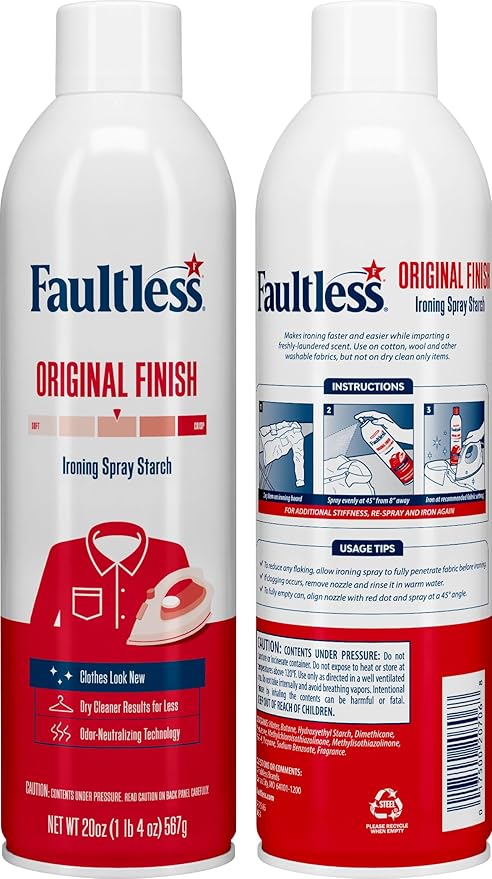 Laundry Starch Spray, Faultless Original Hold Ironing Enhancer Spray Starch for a Smooth Iron Glide on Clothes & Fabric (20oz 12 Pack) Even Spray, Easy Iron Glide, No Reside