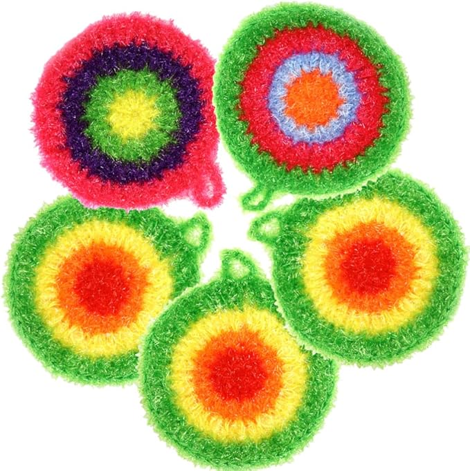 5Pcs Dish Sponge Cleaning Scrubber, 6.3in Round Polyester Dishwashing Swedish Sponges Cloth, Non Scratch and Odorless, Reusable Foam Cleaning Cloths, Hangable Kitchen Housework Scouring Pad