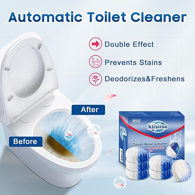 KIISIISO Toilet Bowl Cleaners 40 PACK, Long-Lasting Toilet Bowl Cleaner Tablets with Sustained-Release Technology Against Tough Stains,Automatic Toilet Cleaner for Deodorizing & Descaling