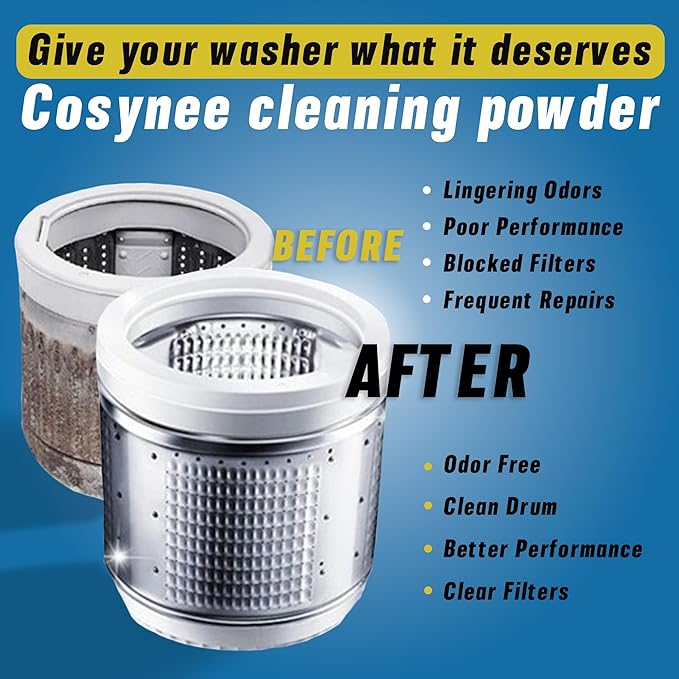 Washing Machine Cleaner Powder, 1Year Supply (24 Packs) for Front & Top Load Washers – Deep Cleaning, Odor Reduction, Residue-Free & Easy Use – Powder Cleaner for Washing Machines and Dishwasher Pods