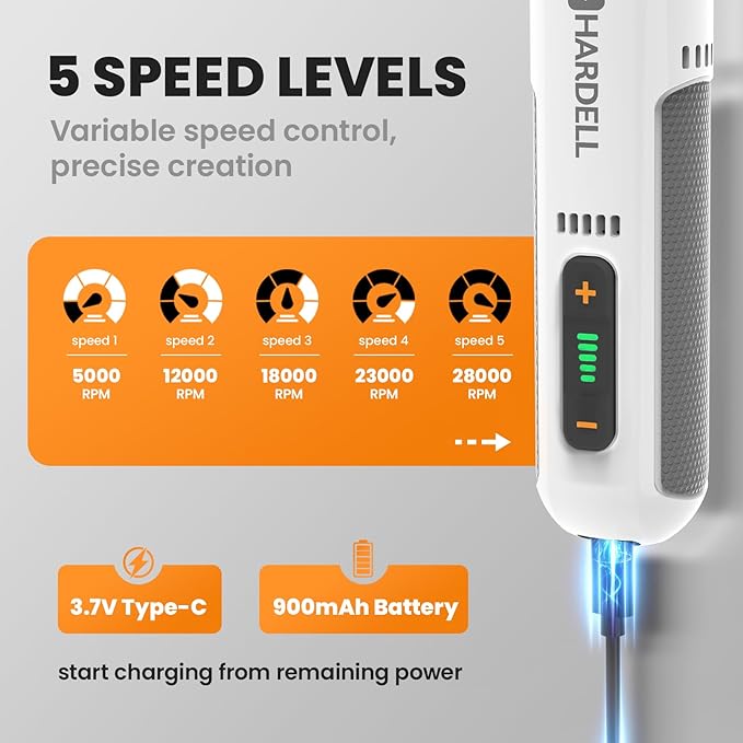 HARDELL 8V Cordless Rotary Tool Kit, 5 Variable Speed, 80 Accessories, 28000RPM, Power Tool for Sanding, Polishing, Engraving, Grinding, Drilling, DIY Crafts