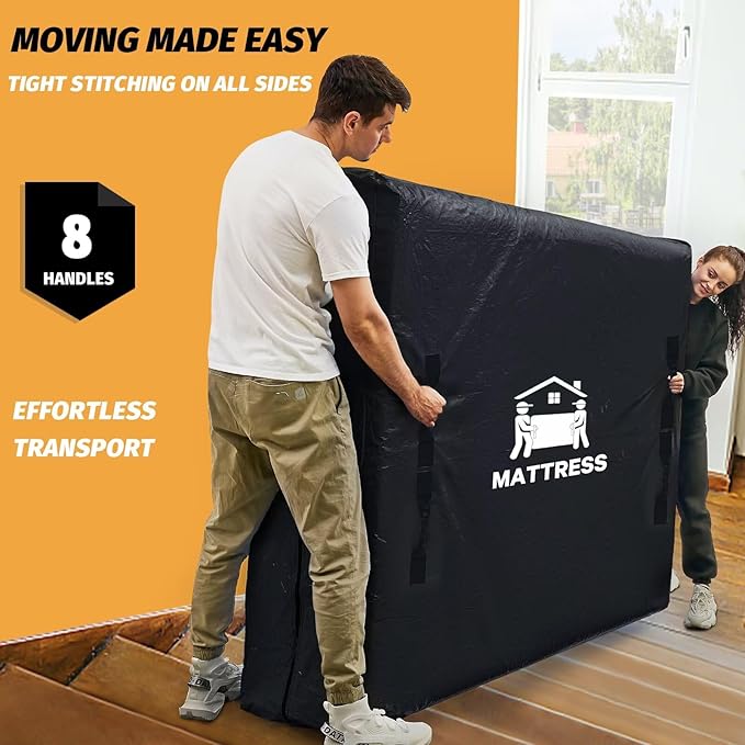 Mattress Bags for Moving, BETU Mattress Protector Waterproof Mattress Cover Queen Size Storage Bags with 8 Heavy-Duty Handles and Zipper for Bed Extra Thick Large Reusable (82"x62"x15" Black)