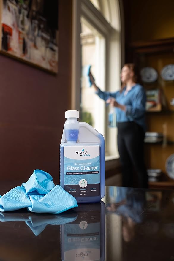 Zogics Non-Ammoniated Glass Cleaner Concentrate - Case of 6-32 oz Bottles - Each Bottle Makes up to 10 Gallons - Meets ECOLOGO Standards