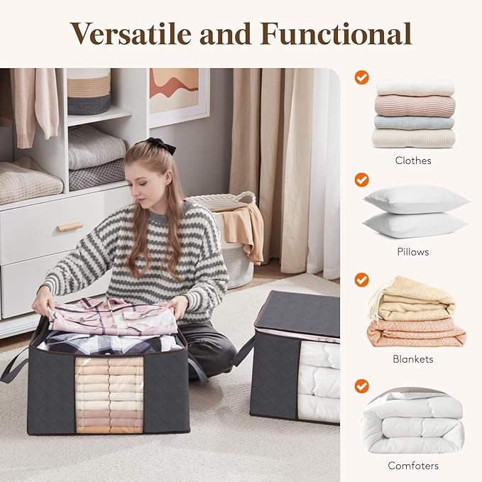 Lifewit 27 Pack 90L Clothes Storage Bins with Lids, Foldable Blanket Storage Bags with Zippers, Clear Window and Reinforced Handles, Closet and Organization for Clothing, Sweater, Comforter, Bedding