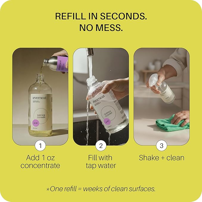 Everneat Probiotic Surface Cleaner Concentrate – Cleans for Days, Refillable, Non-Toxic | Refill Bottle Makes 8 Spray Bottles | Lavender, Clary Sage, Copaiba & Orange EO | 8 oz (Just Add Water)