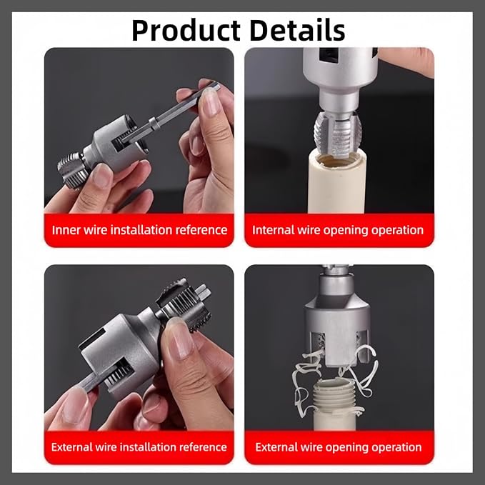 Integrated Internal & External Pipe Threading Tool, PVC Dual-function Pipe Threading Tool for 1/2" & 3/4" Pipes, Electric Drill Compatible PVC & Plastic Pipe Threader Kit for Home Repair (1/2"+ 3/4")