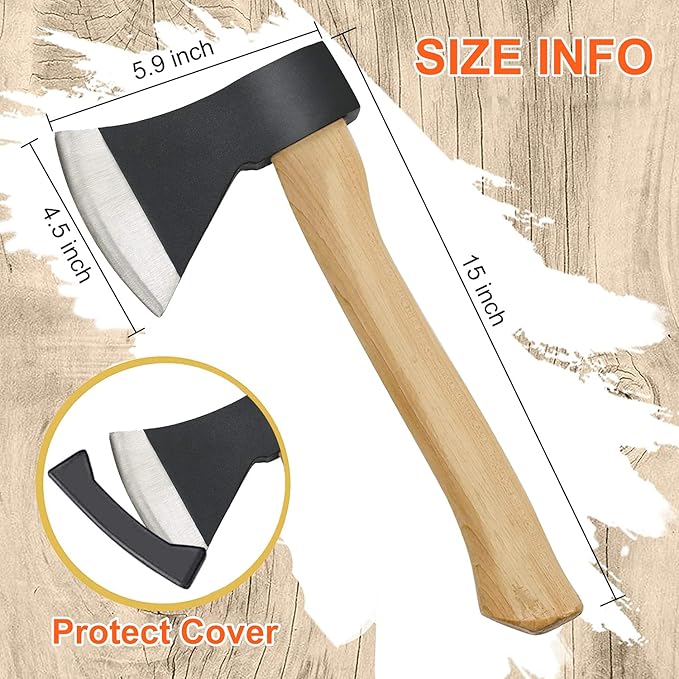Camping Axe, 15inch Outdoor Hatchet Chopping Axe for Wood Splitting and Kindling, Camping Outdoor Hatchet Gardening Hand Tools with Sheath(Black)