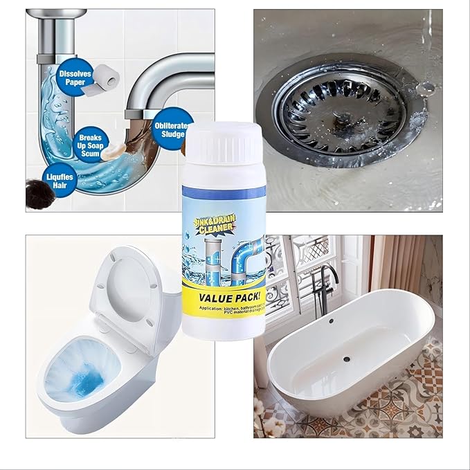 2pc Wild Tornado Sink and Drain Cleaner Powder - Powerful Pipe Dredge for Kitchen & Toilet, Drain Clog Remover, Pipeline Dredging Agent (2)