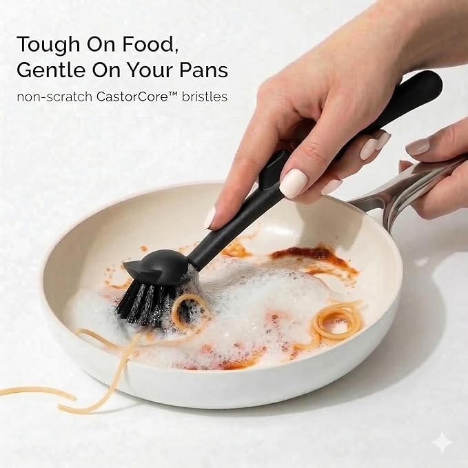 Earth & Mango Magnetic Dish Brush & Scraper, Snaps to Sink, Non-Scratch, Dishwasher Safe, Dish Scrubber – Onyx Black