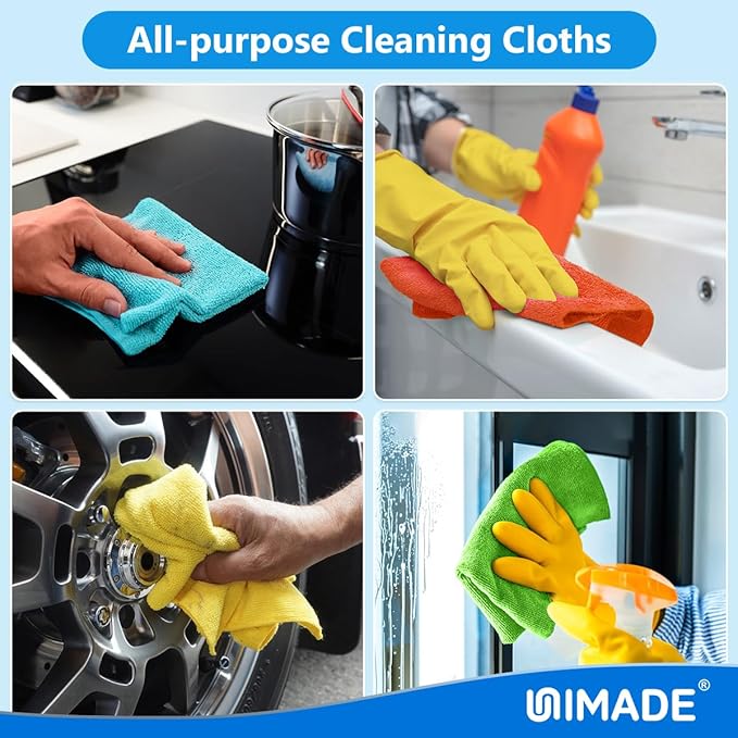 Microfiber Cleaning Cloth, 10 Pack Reusable Microfiber Towels for Cars Lint Free Cleaning Shop Towel Rags for Home Kitchen Automotive Bar Mechanic Restaurant Garage, 11.5"x 11.5", Multicolor