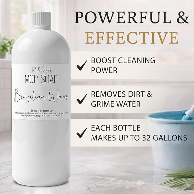 R&W Co. Original Mop Soap – 32 oz Premium Multi-Surface Floor Cleaner, Streak-Free Shine for Tile, Hardwood & Laminate Floors, Non-Toxic, Pet & Skin Safe Gentle Cleaning Formula (Brazilian Waves)