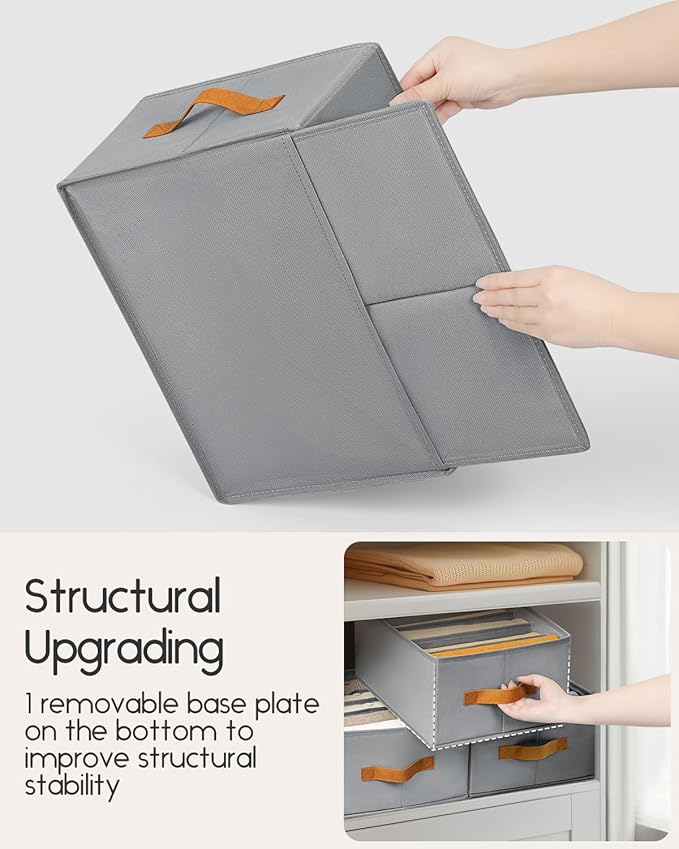 Homsorout Closet Organizers and Storage - Fabric Clothes Organizer with Handles, Foldable Jeans Organizer for Clothes, Drawer Organizer for Shirts, Bra, Sweater, Scarf, 4 Pack, Grey