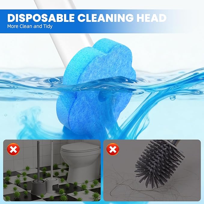 2 Pack Disposable Toilet Brush with 54 Refills, Toilet Wand Starter Kit, Toilet Brush and Holde Set, Wall Mounted Toilet Bowl Scrubber for Bathroom Maintenance