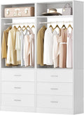 Besiost Closet System Set of 2, 4FT Closet Systems with 6 Wood Drawers, 48" Closet Organizer System with 2 Hanging Rods & 2 Shelves, Heavy Duty 48 Inch Walk-in Closet , White (48"L x 15" W x 80" H)
