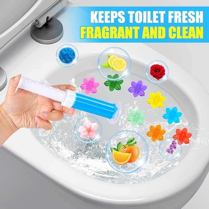16 Pack Toilet Gel Stamp, 192 Stamps 8 Kinds Of Scent Toilet Bowl Cleaner Gel, Long-Lasting Flowers Shaped Bathroom Freshener, Keeps Toilet Fresh Fragrant and Clean