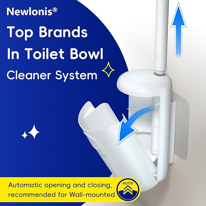 Newlonis® Disposable Toilet Brush with 32 Refills, Wall-Mounted Toilet Bowl Cleaning Wand, Toilet Brush and Holder Set