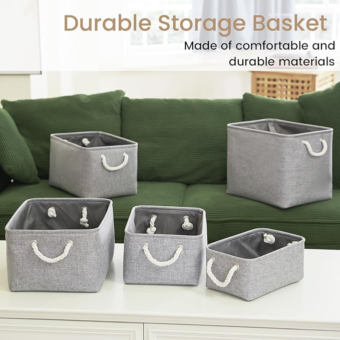 Storage Baskets for Shelves 11.8x7.9x5.2 Inch-Foldable Fabric Organizing Storage Bins with Handles, Closet & Bathroom Organizer, Home Storage for Kitchen, Office (1-Pack, Gray)