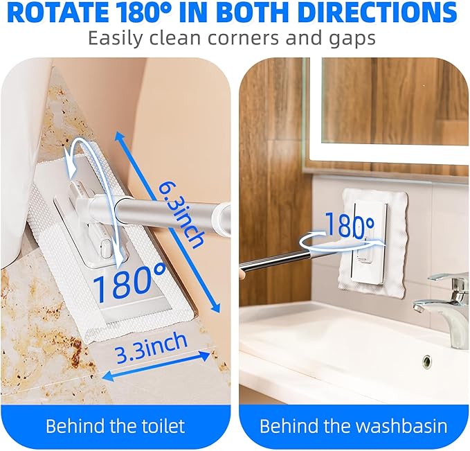 No Wash, Cloth Changing Mini Mop | Automatic Click on Lazy Mops for Kitchen Counter, with Snap-Grip System Multi Surface Floor Cleaning (1 mop + 20 Cloths)