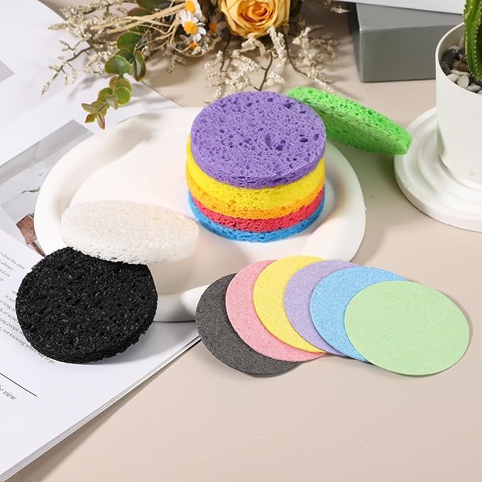 uxcell 20Pcs Cellulose Sponges, Round Kitchen Clean Sponges Non-Scratch Compressed Dish Scrubber for Kitchen Household Cookware Bathroom Cleaning & DIY, Beige