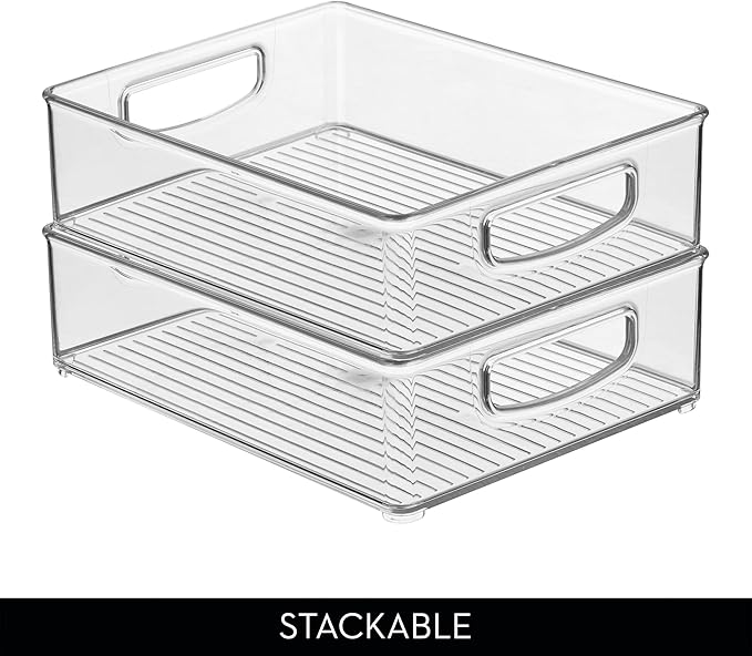 iDesign Stackable Pantry Bin for Kitchen Cabinets, Fridge, or Freezer Storage, Clear, Made in USA