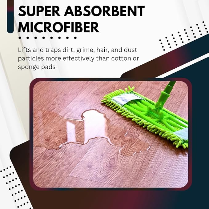 Green Direct Washable Microfiber Mop Head (6 Pack) - Microfiber Replacement Mop Pads 16 x 5.5 Inches for Cleaning of Wet or Dry Floors - Professional Home/Office Cleaning Supplies, Green