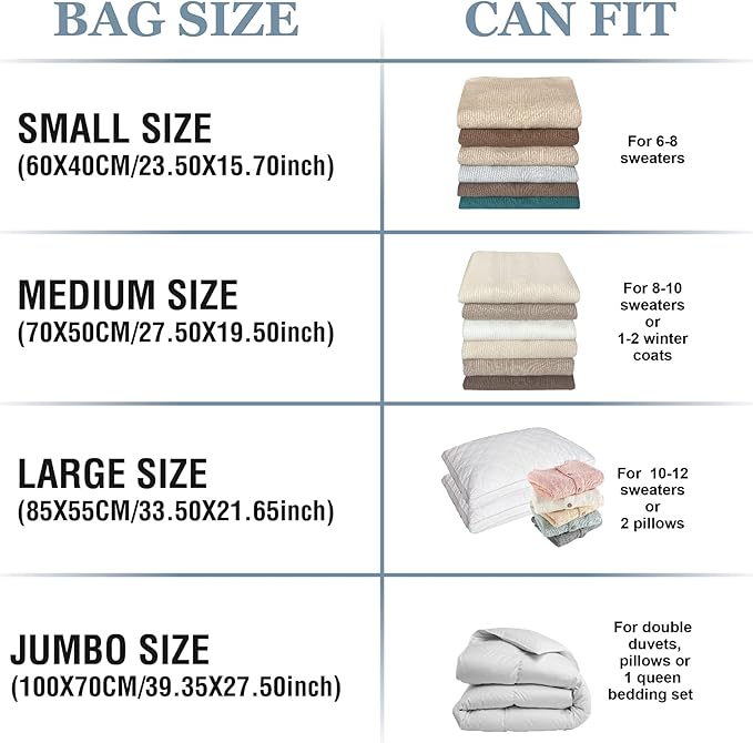 Roomimaster Vacuum Storage Bags, Vacuum Seal Space Saver Bags for Clothing, Travel Lugggage,Carry-on, Blankets, Comforters, Pilow, Bedding, 10 Large