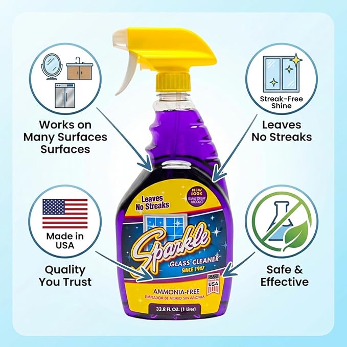 Sparkle Glass Cleaner Spray Bottle & 1 Gallon Refill, Ammonia-Free Original Formula, Streak-Free Shine, 33.8 fl oz + 128 fl oz (Pack of 3)