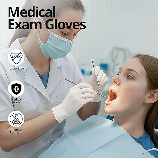 Disposable Nitrile Exam Gloves, 3-mil, Medium, Case of 1000, White Nitrile Gloves Disposable Latex Free for Medical, Cleaning, Cooking & Esthetician, Food-Safe, Powder-Free, Non-Sterile