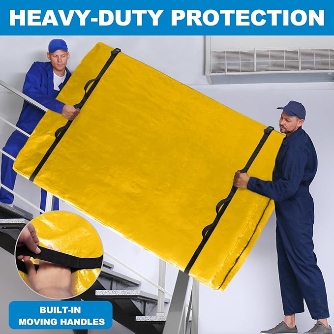 TICONN Mattress Bags for Moving, Heavy Duty Queen Mattress Cover Storage Bag with Full-Around Handle and Adjustable Buckles (Yellow, Queen)