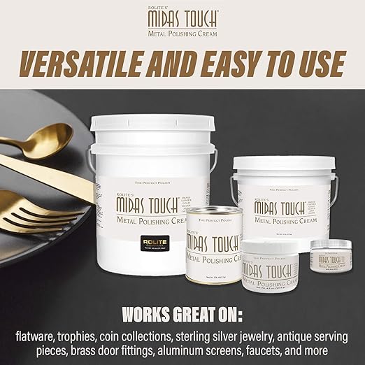 Rolite Midas Touch Metal Polishing Cream 2 Pack 4.5 Oz Each for Silver Gold Brass Copper Chrome Non-toxic Jewelry Restoration