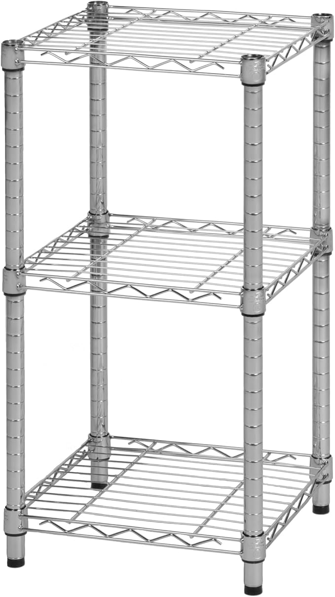 Honey-Can-Do 3 Tier Heavy-Duty Adjustable Shelves, Metal Storage Rack with 200-lb Shelf Capacity, Chrome, 15" W x 14" L x 30" H