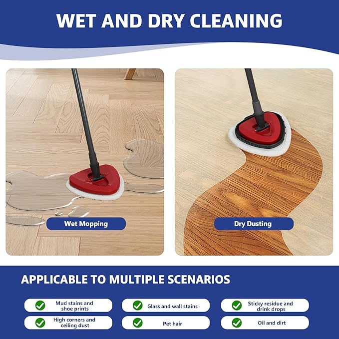 Flat Mop Head Replacements, Microfiber Mopping Pads Refills, 1-Pack Spin Mop Pads + 1 Plastic Pad &1 Scrape for Floor, Wall & Ceiling Cleaning - Fits EasyWring & RinseClean Systems